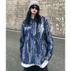Kurtki męskie gradient pasiaste sztrukoi mężczyźni streetwear kurtka lapowa koszula kobiety japońskie litery haftowane płaszcze duże