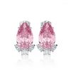 Stud Earrings Gorgeous Teardrop CZ Bridal Wedding Engagement Accessories Pink/Blue Elegant Women Fashion Jewelry