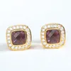 18k Gold Plating Stud ￶rh￤ngen med Amethyst Women Gift Luxury Earrings Wedding Stud