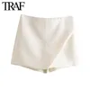 Pantalones cortos para mujeres TRAF Ropa para mujeres Summer blanca falda asimétrica pantalones elegantes pantalones cortos con cremallera alta cintura ancha pantalones cortos de pierna 230213