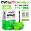 Däck Cyclami Ultralight Tube Road Bike MTB Cykel TPU Material Inre däck 60mm Längd Fransk ventil 700C Patch Kits 0213