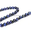 Stone Natural Blue Lapis Lazi Tiger Eye Agat Okrągłe luźne koraliki 8 10 12 mm Pick Rozmiar 16 pasm upuszczenie biżuterii dhgarden dhtae