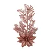 Christmas Decorations Artificial Glitter Poinsettia Flower Pine Branches Leaves Picks Ornaments For Xmas Tree Wreaths X37B