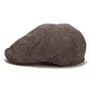 Bérets Coton Tendance Sboy Cap Herringbone Hommes Femmes Gatsby Rétro Chapeau Pilote Plat Noir Marron Vert Vintage Britannique