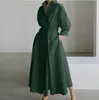 Casual Dresses S5xl Korean Fashion Long Sleeve Shirt Dress Chic Turndown Neck Ruched Maxi Dress Women Autumn Winter Clothes Streetwear 230214