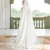 Envolve branco seda de seda capa longa com capuz com capuz de casas de casamento renda personalizada feita de noiva bolero