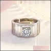 Met zijstenen Luxe ringen Platinum Gevestigde mannen Ring Domineering Mens White Gold Diamond Drop levering sieraden Dheva