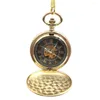 Cep Saatleri Antik Stil İskelet Steampunk Saat Altın Kılıf Roman Naklıları El Rüzgar Mekanik w/Zincir Reloj de Bolsillo