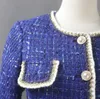 Women's Wool Blends Designer Spring and Autumn Thin Dress Celebrity Coat Slim Treasure Blue Short Long Sleeve Top 6v0k