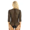 Combinaisons pour femmes barboteuses voir à travers résille moulante similicuir épissure 34 manches haute coupe avant fermeture éclair Teddy body Pole Dance Sexy Clubwear 230214