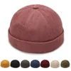 Basker vintage sommar bomull brimfri skallies mössa för kvinnor män solid färg gata bärbara dockare hattar beanie hatt hip hop