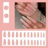 False Nails 24pcs/Set French Long Pink Removable Glitter Fake Acrylic Fingernail DIY Ballerina Full Nail Decal Art Tips