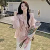 Kvinnors blusar kvinnor solid långärmad v-ringning mode koreansk stil blusa toppar all-match elegant söta temperament vår dagliga ruffles