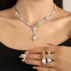 Halsbandörhängen Set 2023 Zircon Rhinestone Pendant Full Crystal Silver Plated Elegant Bridal Wedding Jewelry