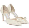 2024 Elegante abito da sposa da sposa Scarpe Sacora Sandali da donna Perle bianche Pelle Marchi di lusso Tacchi alti Donna Scarpe con tacco da passeggio Scatola originale, EU35-43