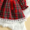 女の子のドレスma baby 6m4y幼児の子供の女の子のクリスマスドレス格子縞のレース長袖チュチュパーティークリスマスコスチュームD01 230214