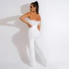 Casual Dresses Feathers Jumpsuit Women Solid Strapless Summer Party Overalls Wide Leg Pants Fashion Sexy Female Romper