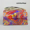 Totes Shiny Colorful Women Handbag PU Painted Graffiti Rainbow Wave Pattern Women Handbag Eagle Icon Head On Front Flap 021423H