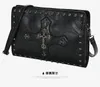 Designer Clutch Black Rivet Fashion Unique Cross Bag Detachable Wrist Strap Pu