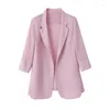 Trajes de mujer, chaqueta de verano para mujer, elegante, informal, de Color sólido, combina con todo, temperamento, nueve mangas, Blazers para mujer, prendas de vestir exteriores, cárdigan, Top