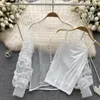 Bluzki damskie żeńskie foldie w stylu vintage koszulka z długim rękawem Organza jesienna elegancka elegancka seksowna luźne tope