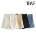Женские шорты Traf Women Fashion Front Darts Side Pockets Vintage Высокая талия на молнии Женские короткие штаны Mujer 230214