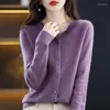 Women's Knits Cashmere Wool Cardigan Blouse Wide Long Sleeve Knitted Jacket Soft Warm O-Neck Elasticity Sweater Femal Coat