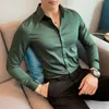 Mens Casual Shirts Plus Size 5xlm Autumn Solid Long Sleeve Dress Shirt Men kläder Simple Slim Form Formal Wear Office Blue Homme 230214