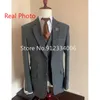 Męskie garnitury Blazers Grey Wool Tweed Winter Men Suit na wesele Formal Groom Tuxedo Herringbone Męska moda 3 sztuki kamizelka pantstie 230215