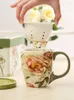 Muggar japansk blomma minimalistisk mugg kreativ handmålad keramik med lock te infuser kontor eftermiddag mm60mkb