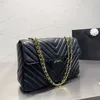 Women Chevron Linia V-STITCH Jumbo Vintage czarna torba duża odznaka złoty metalowy sprzęt Matelasse łańcuch crossbody designer torebka torebka duża pojemność 32 cm