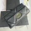 Kadın zamansız tasarımcı uzun bifold cüzdan çantaları kart tutucu kuzu derisi/havyar deri çok pochette altın et donanım elmas kafes debriyaj cep 19x10cm