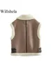 Gilet da donna Willshela Women Fashion Splice Vest Cerniera frontale Vintage Risvolto Collo senza maniche Giacca Chic Lady Gilet caldo Abiti 230215