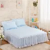 Bed rok roze kanten lotus blad kanten bed rokken prinsesstijl massieve kleur bedden spread bed cover niet -slipplaten zonder kussensloop 230214