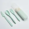 Dinnerware Sets Portable Container Leak-proof Snack Cutlery Wheat StrawOutdoor Camping Space-saving Lunch Bento Box