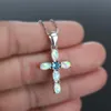 Pendant Necklaces Classic Silver Color Cross Necklace Boho Female White Green Opal Wedding Charm Zircon Chain For WomenPendant