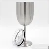 Wine Glasses Sier 10Oz Goblets Double Layer Stainless Steel Cup Beer Coffee Glass With Lid Drop Delivery Home Garden Kitchen Dining Dhih4