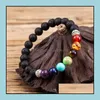 Bracelets de charme Retro Sier Gold 7 Chakras Charms 8mm Black Bra￧a