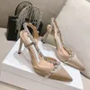 Dress shoes Slim high heel sandals Rhinestone wrapped toe pointed silk ankle strap 8.5cm Luxury designer spring and summer party shoes Our size 35-41 with box