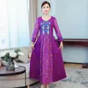 Sukienki swobodne vintage etniczny styl druk haftowe dla kobiet z długim rękawem sukienka fioletowa kwiatowa szata vestidos de mujer plus size 5xl clothescasu