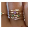 Band Rings Crystal Zircon Gold Ring Set 4 Pcs/Set Vintage Bohemian Women Engagement Party Jewelry Drop Delivery Dhlex