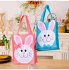 Easter Party Cloth Fabric Bag Bunny Rabbit Pattern Gift Treat Candy Bags with Handles Kids Spring Event Basket