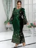 Plus Size Dresses TOLEEN Women Maxi Long 2023 Green Luxury Sequin Chic Elegant Muslim Turkish African Evening Party Clothing