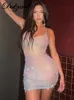 Casual Jurken Dulzura Zomer Mesh Diamanten Sexy Y2K Kleding Tie Dye Print Mouwloos Ruglooze Bodycon Mini Jurken Voor Vrouwen 2022 Club Party T230210