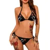 Realfine Summer Swim Suits Sex Bikini Set Classic Swimwear for Women Distressed Pring Split Swimsuit Free Size Y03