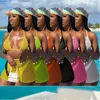 Kvinnors badkläder solida kvinnor mesh ihåliga ut 3 datorer bikini push up baddräkter 2023 sommarstrand simning kläder semester monokini brasilian s