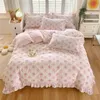 Ensembles de literie Bonenjoy couleur rose housse de couette à volants 100% coton fleur imprimé housse de couette pour filles pur coton couvre-lit King 230214