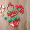 Kinderbadkleding Zomer Baby Meisje Aardbei Gedrukt Gegolfde Bikini Tankini-sets met Hoed Kinderen Tweedelige Badpak Badmode Strandbadpak 230215