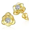 Boucles d'oreilles à clous pour femmes, bijoux à la mode coréenne, plaqué or Rose et argent, hypoallergénique, petite fleur en zircone cubique, 2023