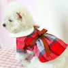 犬のアパレル秋のタータンウォームプリンセス服学生ドール襟の弓の蝶の蝶のドレスのためのウールのドレスロパデポロス